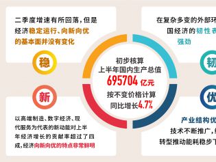 上半年国内生产总值695704亿元 经济运行呈现“稳韧新优”态势